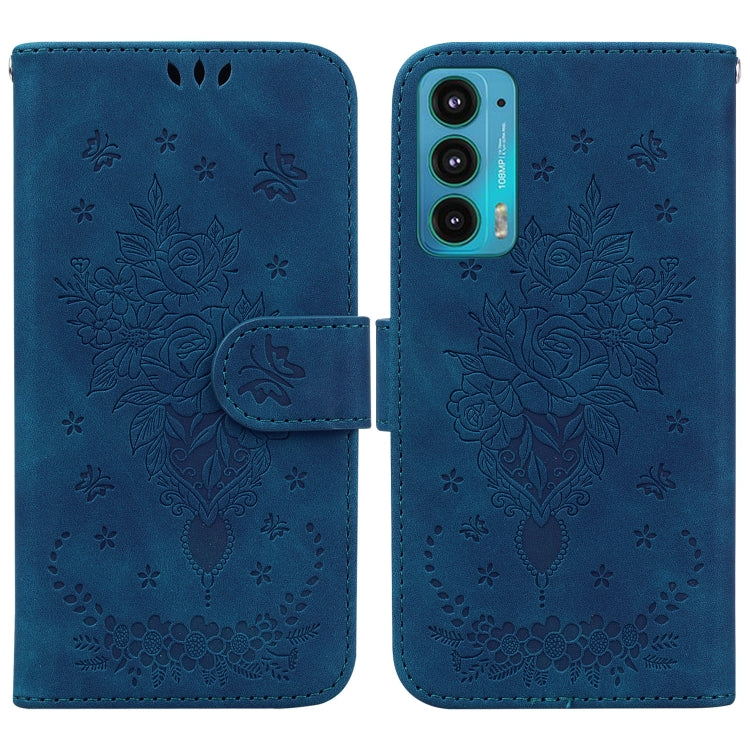 For Motorola Edge 20 Butterfly Rose Embossed Leather Phone Case