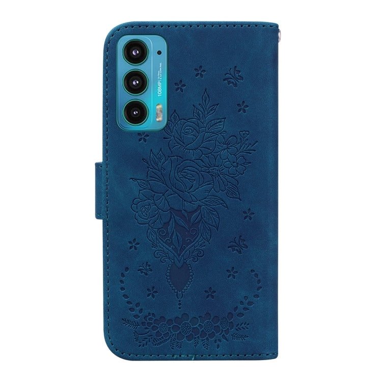 For Motorola Edge 20 Butterfly Rose Embossed Leather Phone Case