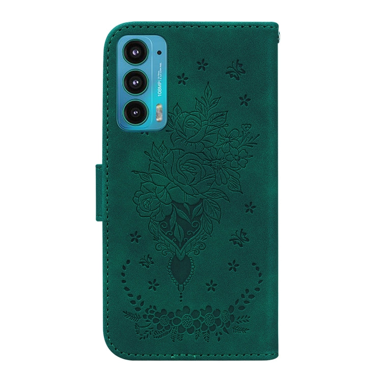 For Motorola Edge 20 Butterfly Rose Embossed Leather Phone Case
