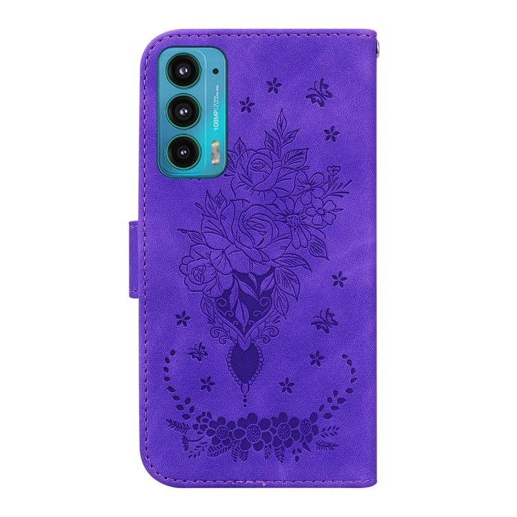 For Motorola Edge 20 Butterfly Rose Embossed Leather Phone Case
