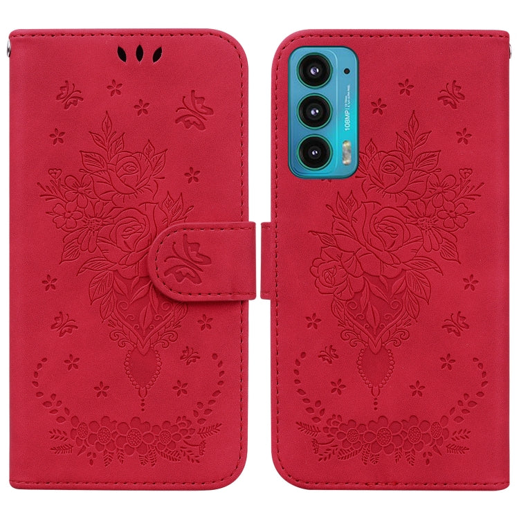 For Motorola Edge 20 Butterfly Rose Embossed Leather Phone Case