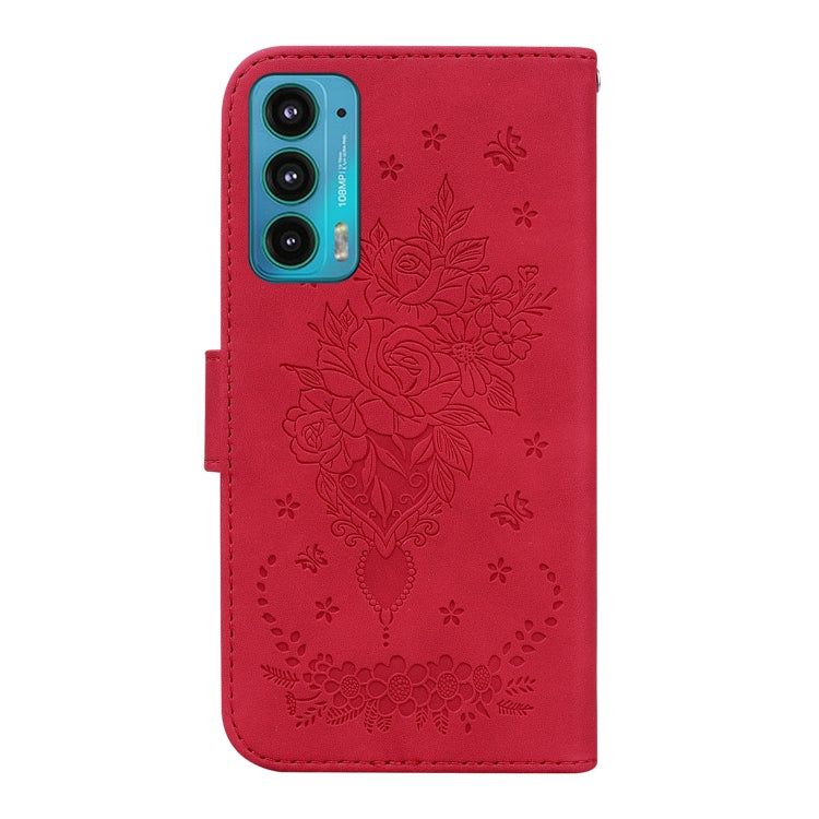 For Motorola Edge 20 Butterfly Rose Embossed Leather Phone Case