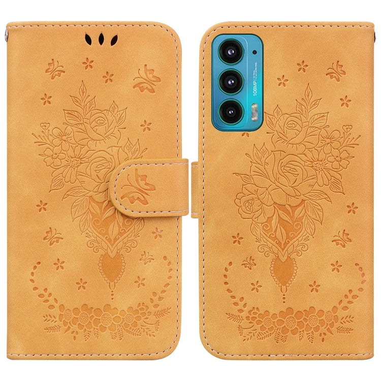 For Motorola Edge 20 Butterfly Rose Embossed Leather Phone Case
