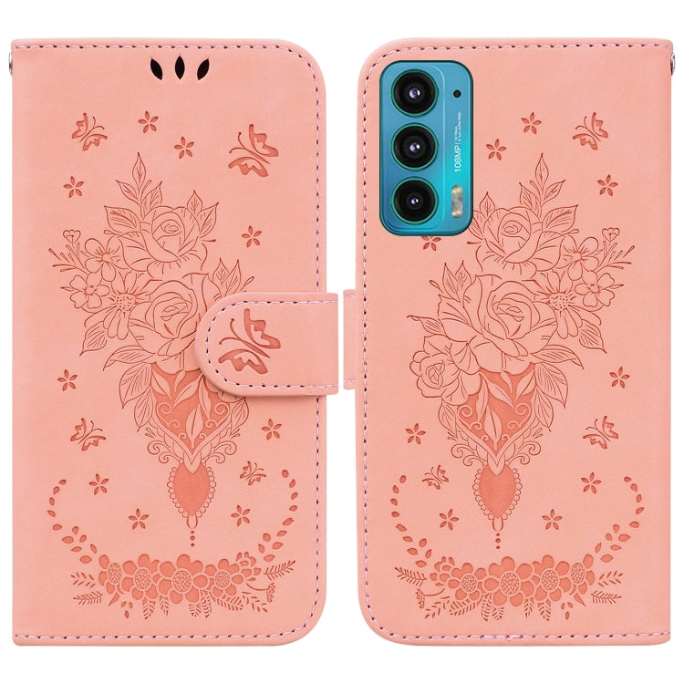 For Motorola Edge 20 Butterfly Rose Embossed Leather Phone Case