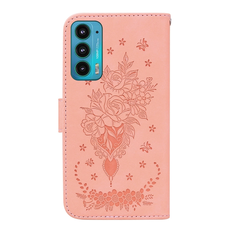 For Motorola Edge 20 Butterfly Rose Embossed Leather Phone Case