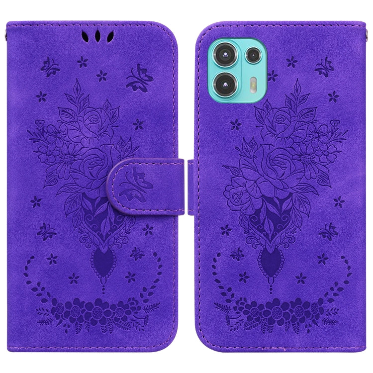 For Motorola Edge 20 Lite Butterfly Rose Embossed Leather Phone Case