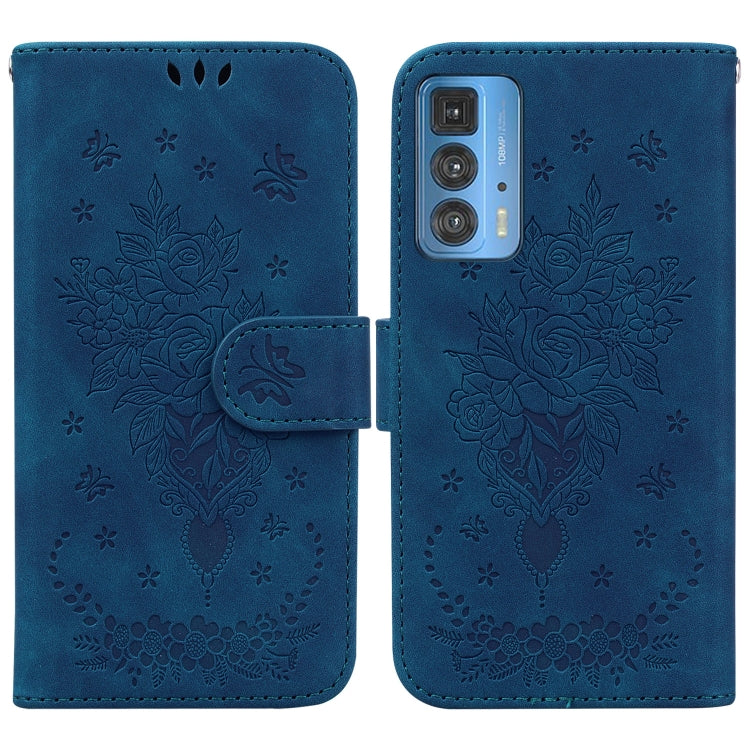 For Motorola Edge 20 Pro Butterfly Rose Embossed Leather Phone Case
