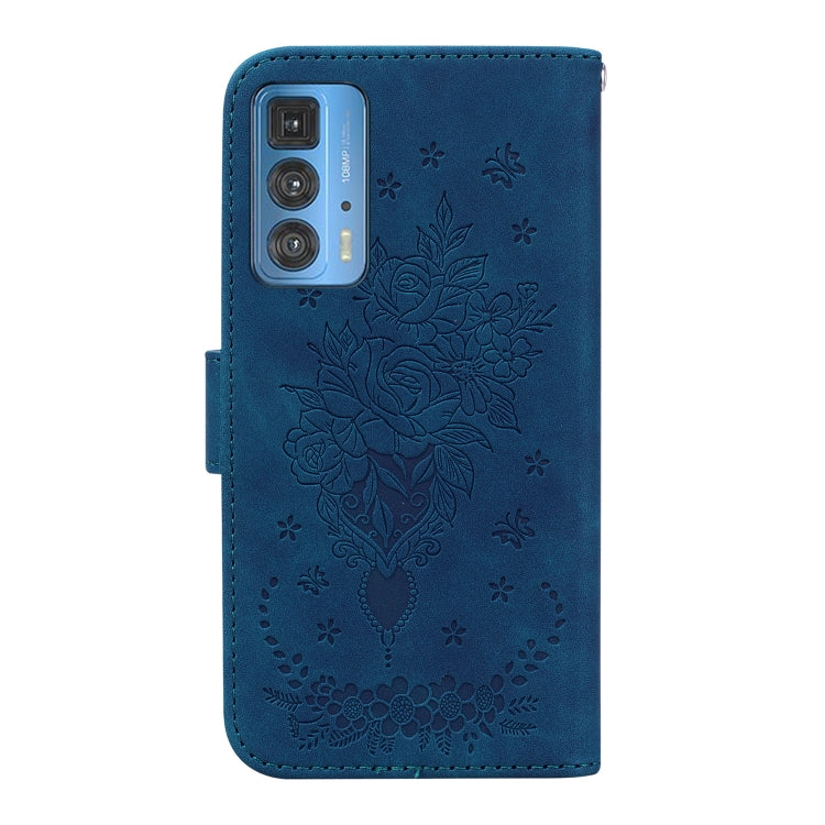 For Motorola Edge 20 Pro Butterfly Rose Embossed Leather Phone Case
