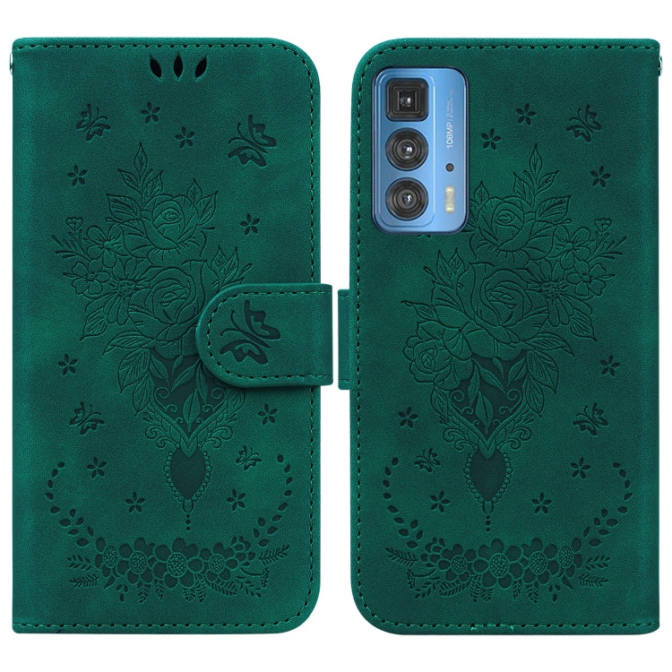 For Motorola Edge 20 Pro Butterfly Rose Embossed Leather Phone Case