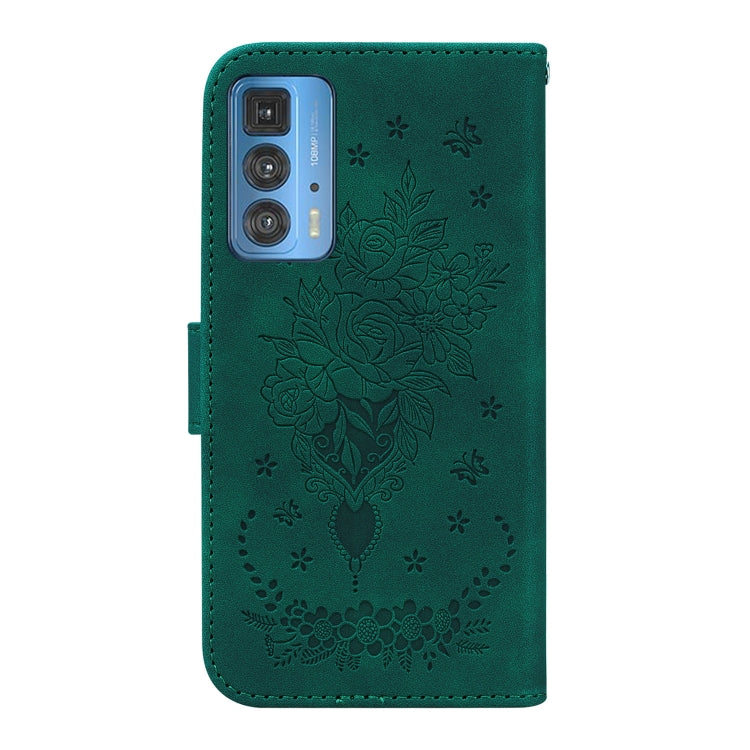For Motorola Edge 20 Pro Butterfly Rose Embossed Leather Phone Case