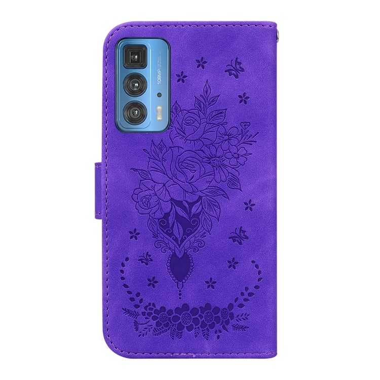 For Motorola Edge 20 Pro Butterfly Rose Embossed Leather Phone Case
