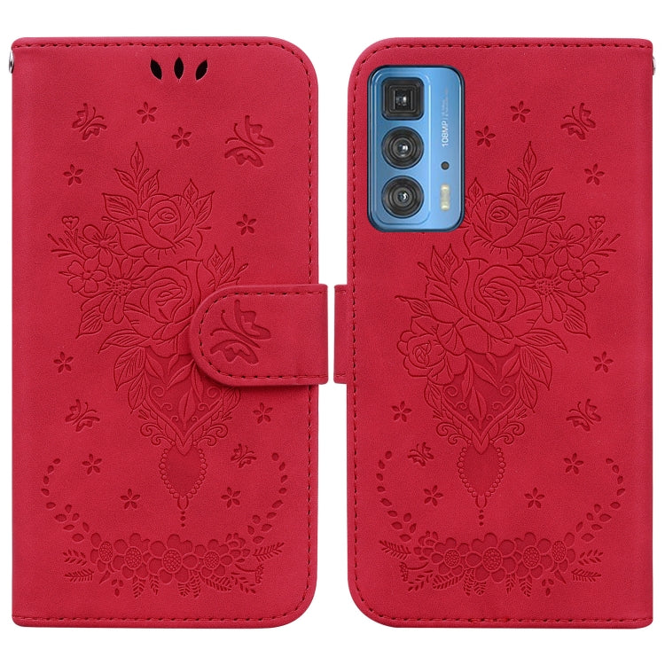 For Motorola Edge 20 Pro Butterfly Rose Embossed Leather Phone Case