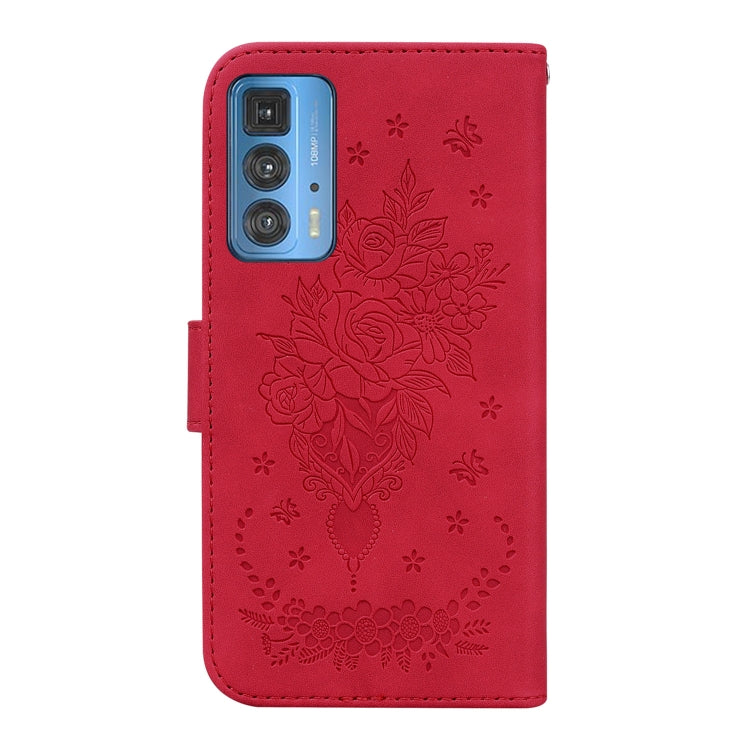 For Motorola Edge 20 Pro Butterfly Rose Embossed Leather Phone Case