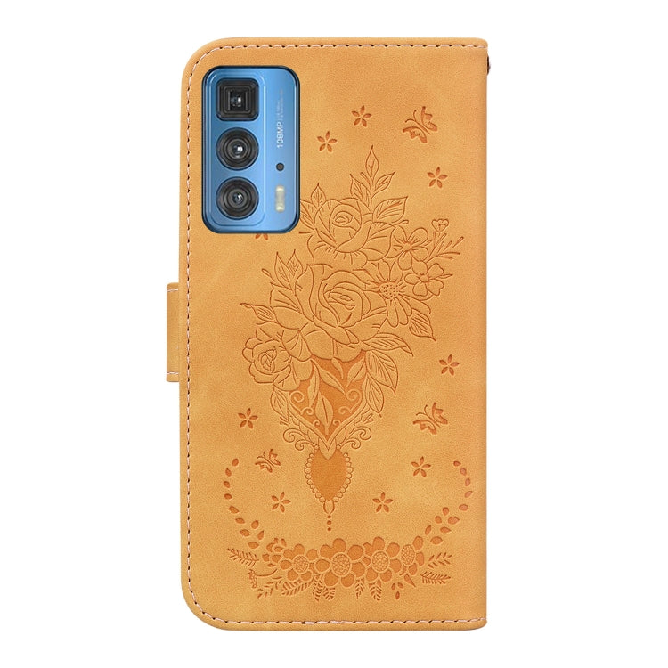 For Motorola Edge 20 Pro Butterfly Rose Embossed Leather Phone Case