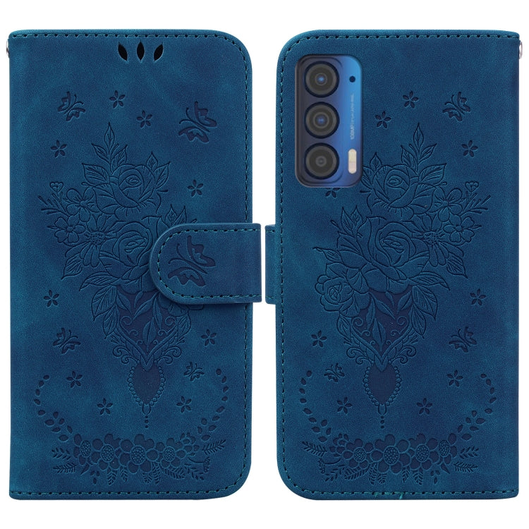 For Motorola Edge 2021 Butterfly Rose Embossed Leather Phone Case