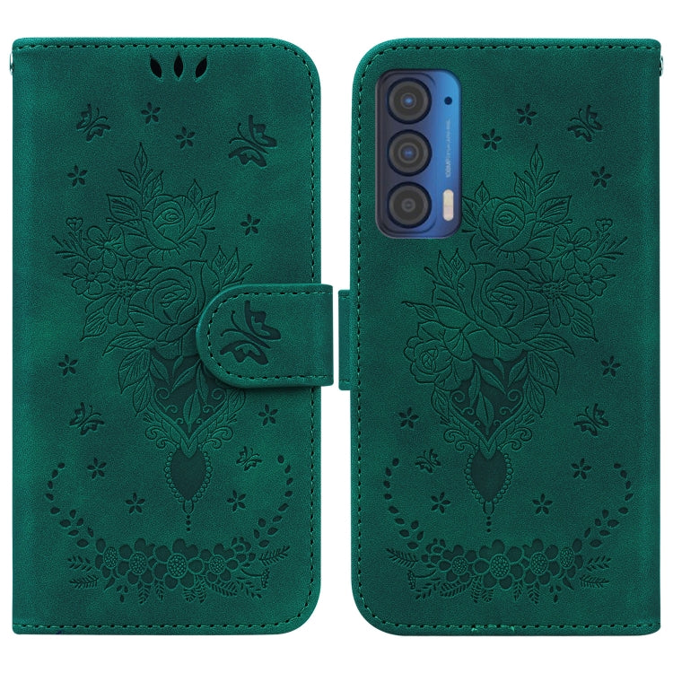 For Motorola Edge 2021 Butterfly Rose Embossed Leather Phone Case