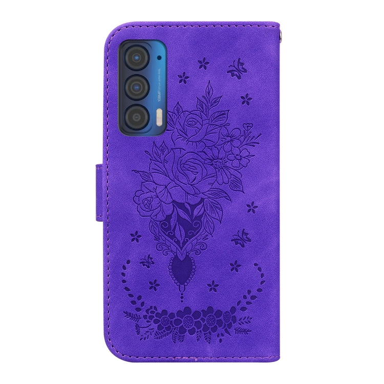 For Motorola Edge 2021 Butterfly Rose Embossed Leather Phone Case