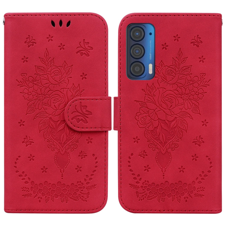 For Motorola Edge 2021 Butterfly Rose Embossed Leather Phone Case