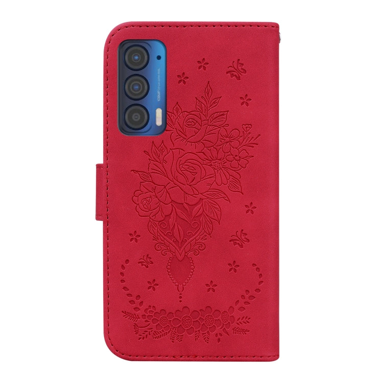 For Motorola Edge 2021 Butterfly Rose Embossed Leather Phone Case