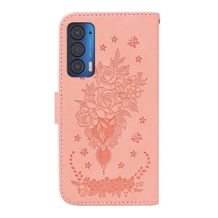 For Motorola Edge 2021 Butterfly Rose Embossed Leather Phone Case