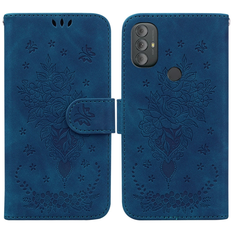 For Motorola Moto G Power 2022 Butterfly Rose Embossed Leather Phone Case