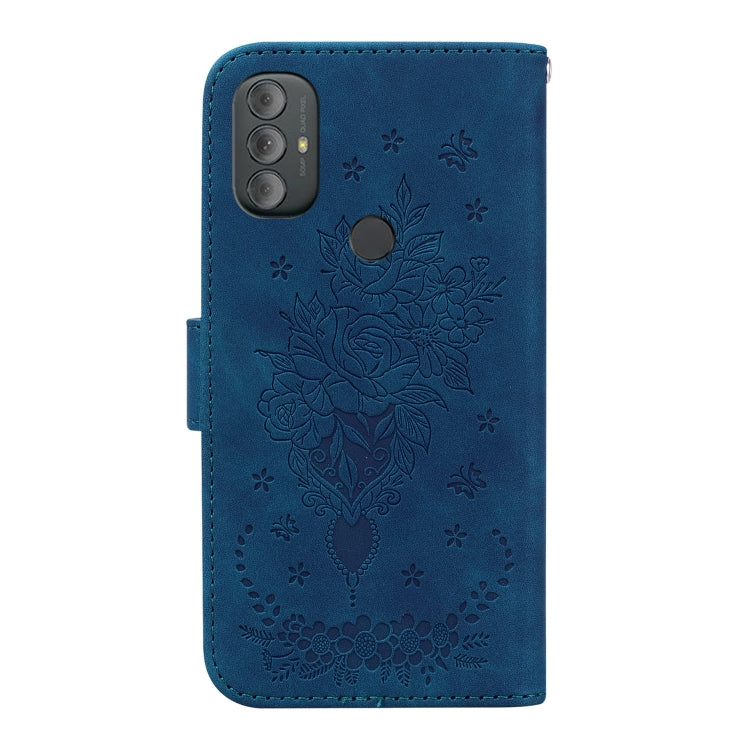 For Motorola Moto G Power 2022 Butterfly Rose Embossed Leather Phone Case