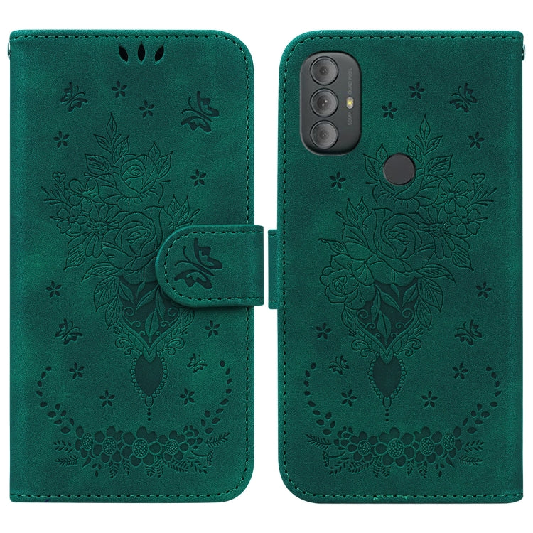 For Motorola Moto G Power 2022 Butterfly Rose Embossed Leather Phone Case