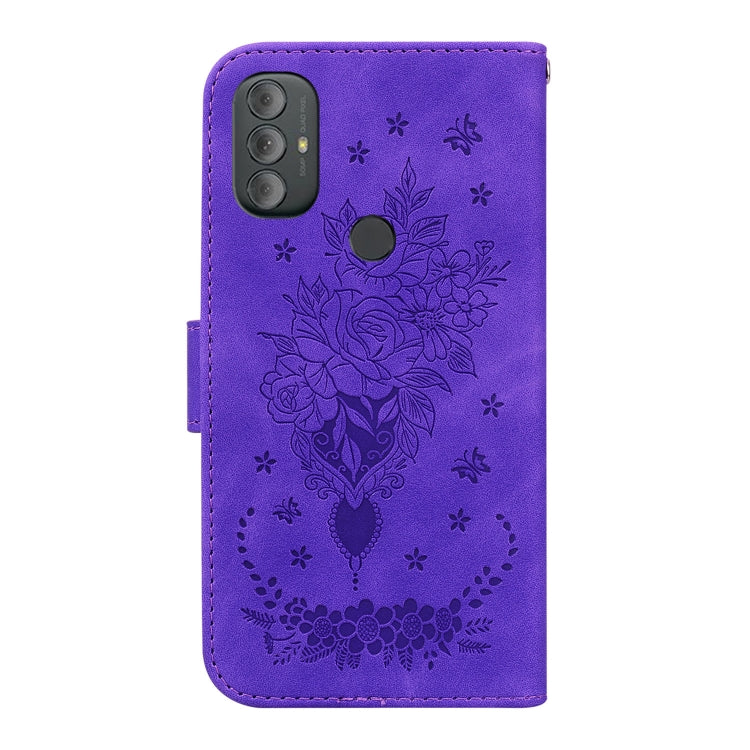 For Motorola Moto G Power 2022 Butterfly Rose Embossed Leather Phone Case