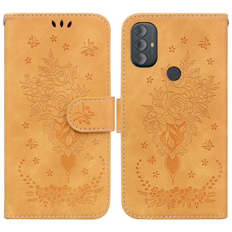 For Motorola Moto G Power 2022 Butterfly Rose Embossed Leather Phone Case