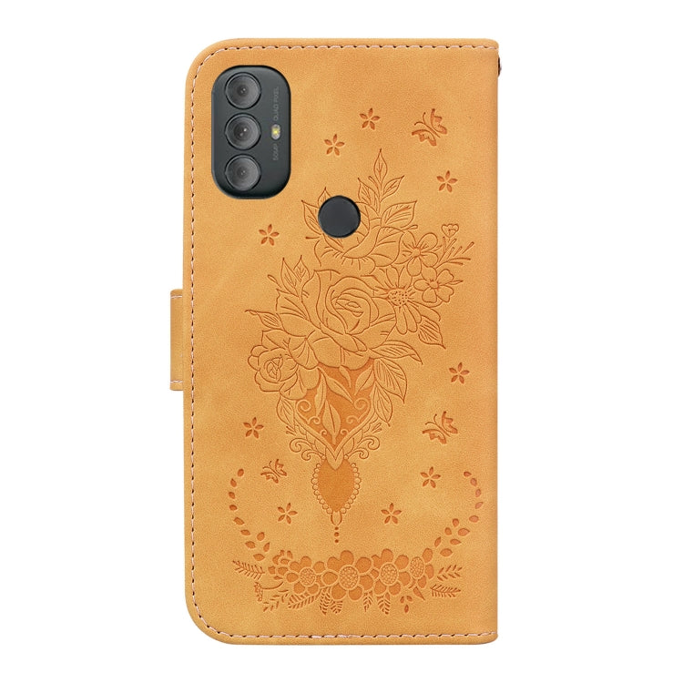 For Motorola Moto G Power 2022 Butterfly Rose Embossed Leather Phone Case