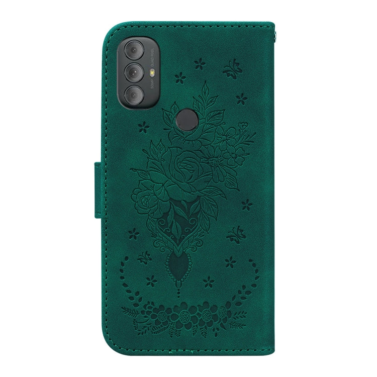 For Motorola Moto G Pure Butterfly Rose Embossed Leather Phone Case