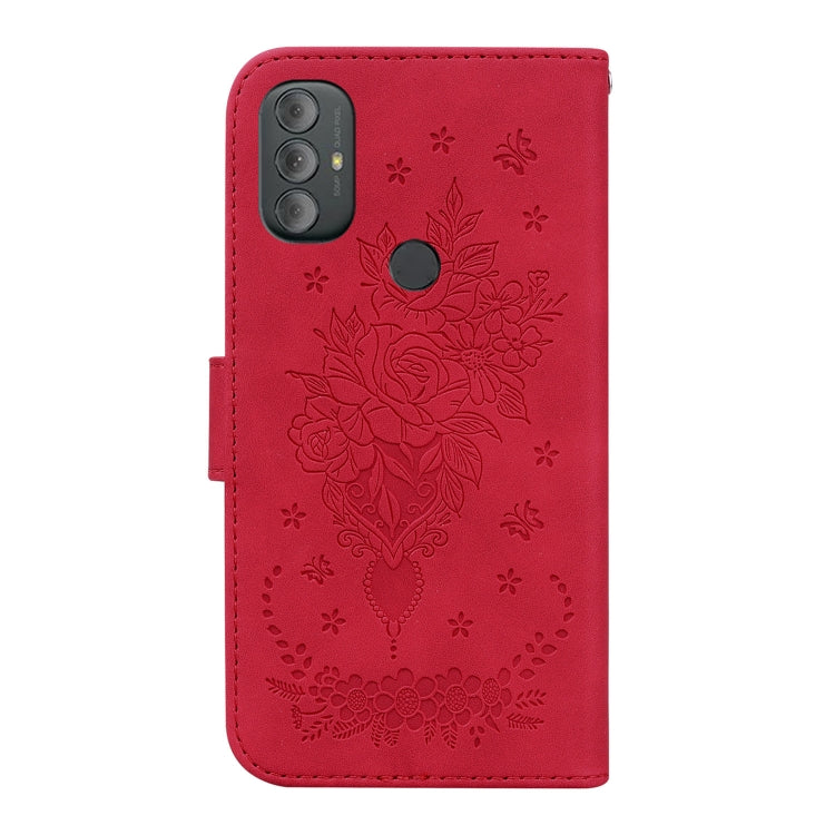 For Motorola Moto G Pure Butterfly Rose Embossed Leather Phone Case