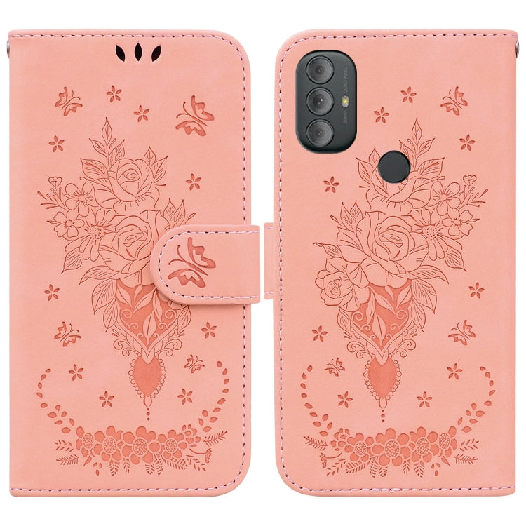 For Motorola Moto G Pure Butterfly Rose Embossed Leather Phone Case