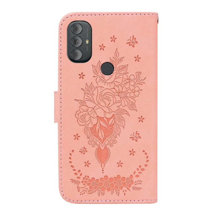 For Motorola Moto G Pure Butterfly Rose Embossed Leather Phone Case