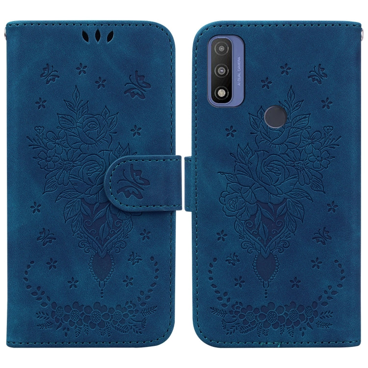 For Motorola Moto G9 Play / E7 Plus Butterfly Rose Embossed Leather Phone Case