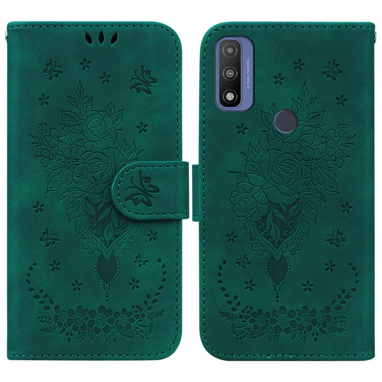 For Motorola Moto G9 Play / E7 Plus Butterfly Rose Embossed Leather Phone Case