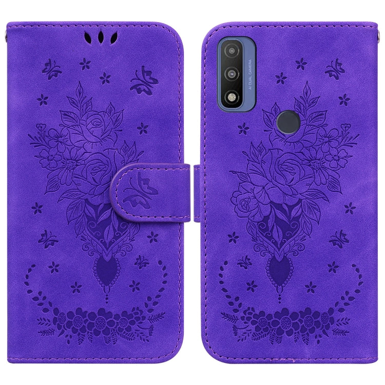 For Motorola Moto G9 Play / E7 Plus Butterfly Rose Embossed Leather Phone Case
