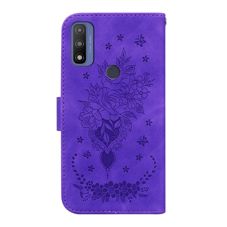 For Motorola Moto G9 Play / E7 Plus Butterfly Rose Embossed Leather Phone Case