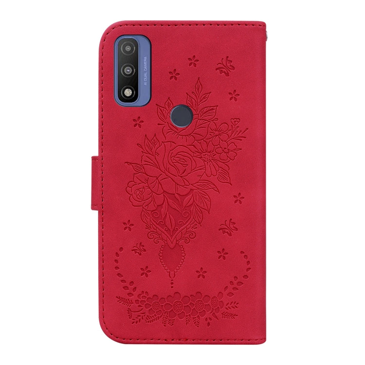 For Motorola Moto G9 Play / E7 Plus Butterfly Rose Embossed Leather Phone Case