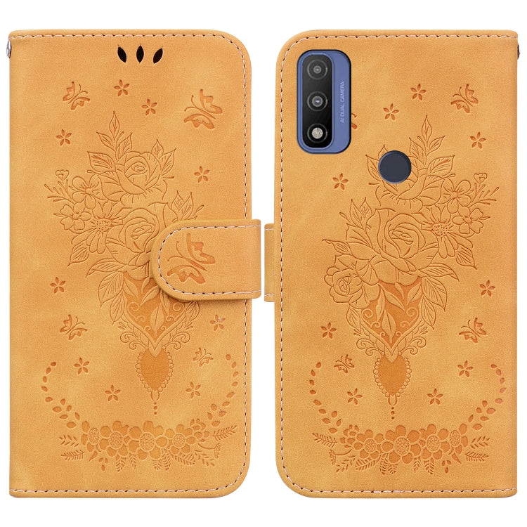 For Motorola Moto G9 Play / E7 Plus Butterfly Rose Embossed Leather Phone Case