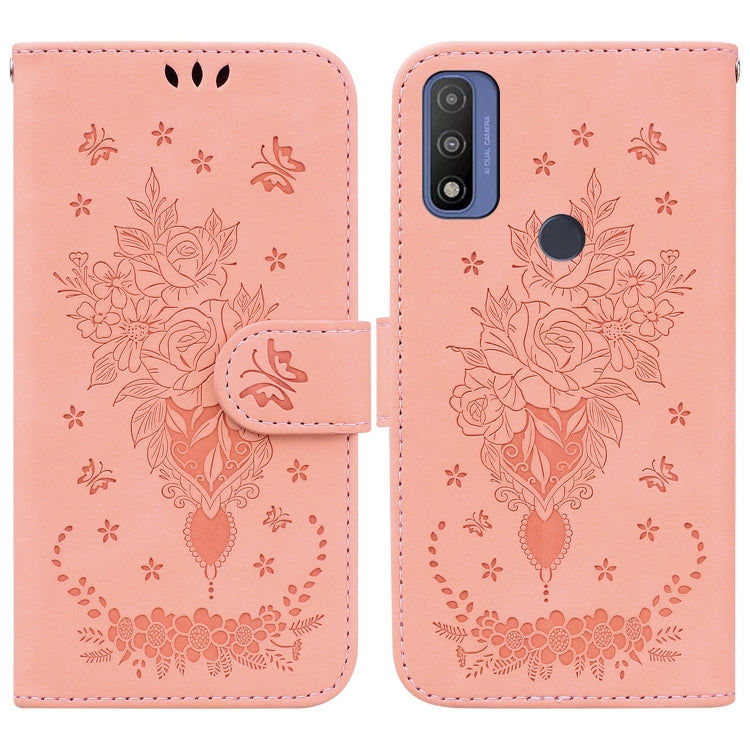 For Motorola Moto G9 Play / E7 Plus Butterfly Rose Embossed Leather Phone Case