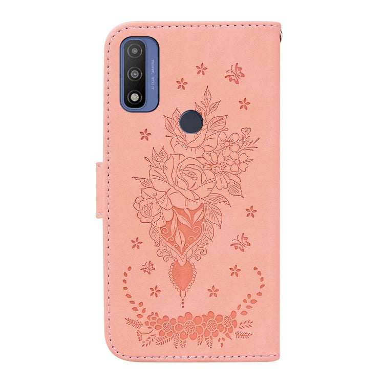 For Motorola Moto G9 Play / E7 Plus Butterfly Rose Embossed Leather Phone Case