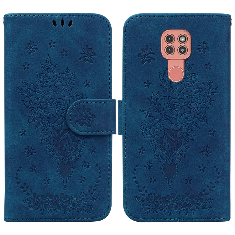 For Motorola Moto G9 Plus Butterfly Rose Embossed Leather Phone Case
