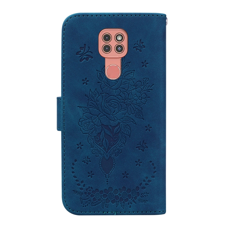 For Motorola Moto G9 Plus Butterfly Rose Embossed Leather Phone Case