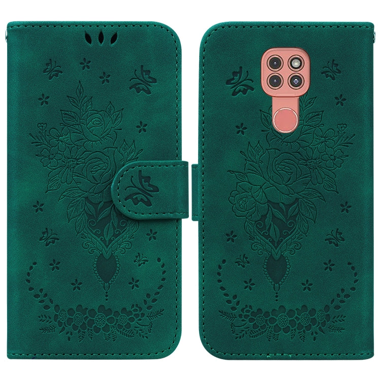 For Motorola Moto G9 Plus Butterfly Rose Embossed Leather Phone Case