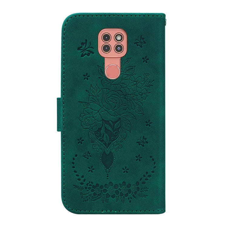 For Motorola Moto G9 Plus Butterfly Rose Embossed Leather Phone Case