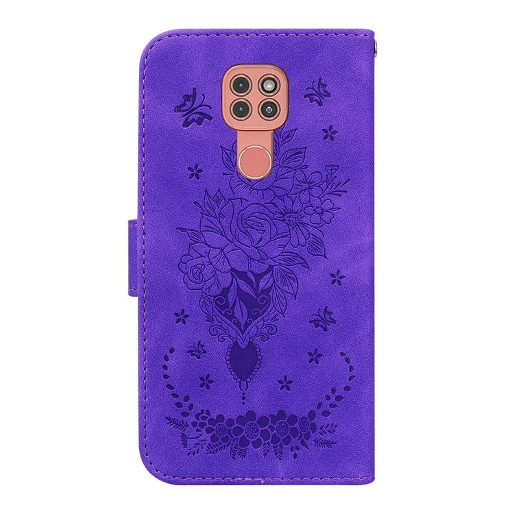 For Motorola Moto G9 Plus Butterfly Rose Embossed Leather Phone Case