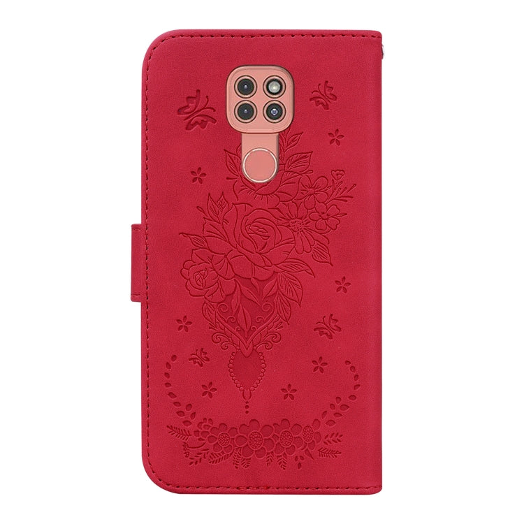 For Motorola Moto G9 Plus Butterfly Rose Embossed Leather Phone Case