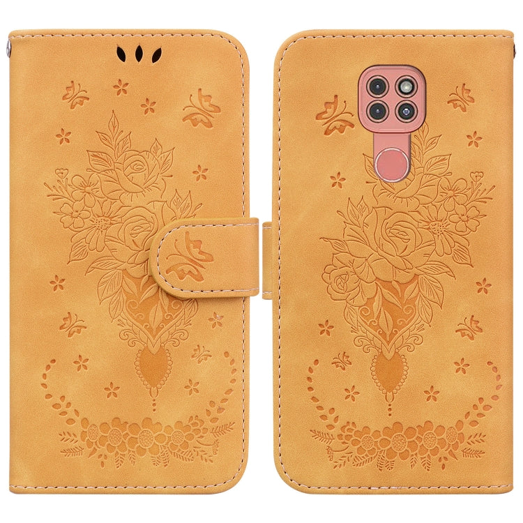 For Motorola Moto G9 Plus Butterfly Rose Embossed Leather Phone Case