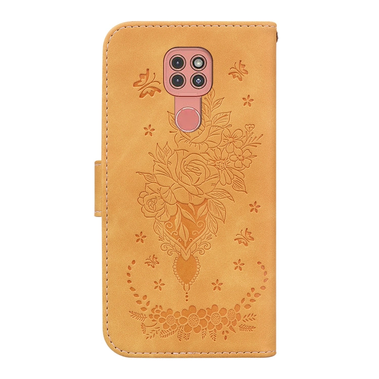 For Motorola Moto G9 Plus Butterfly Rose Embossed Leather Phone Case